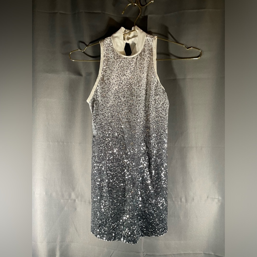 Balera Girls dance, costume silver, black sequence dress- LC size 7/8